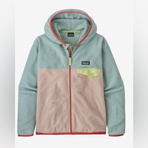 Patagonia girls light pink, teal and salmon coloured fleece.